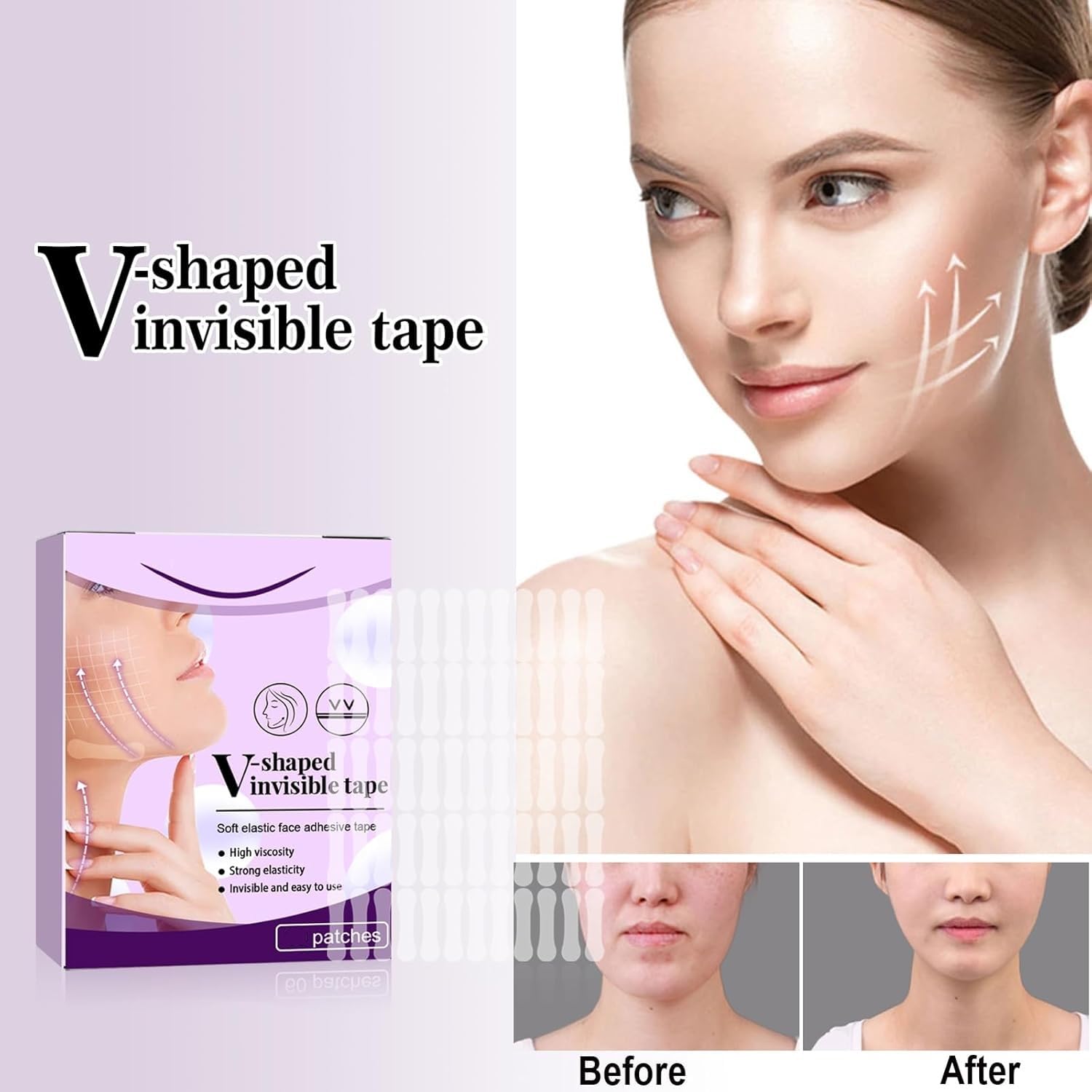 Set de stickere invizibile pentru lifting facial InstaLift, 60 buc