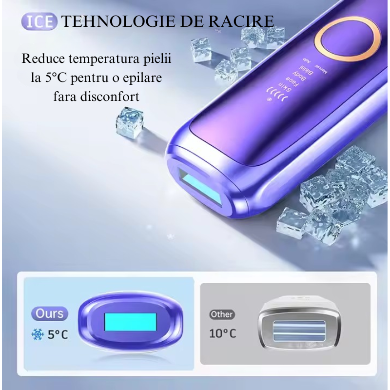 Epilator IPL 990.000 impulsuri, 5 trepte, 4 moduri, tehnologie Ice Cooling pentru epilare definitiva si rejuvenare