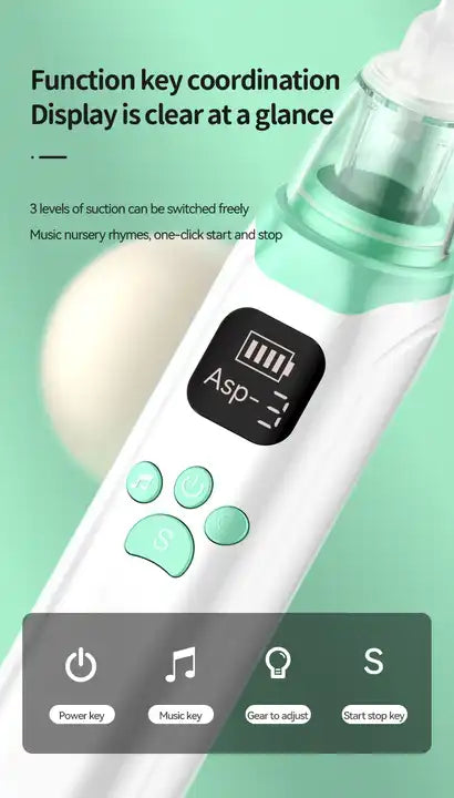 Aspirator Nazal Electric pentru bebelusi si copii, Silentios cu Functie Muzicala, 3 trepte de Aspirare 0-12 ani