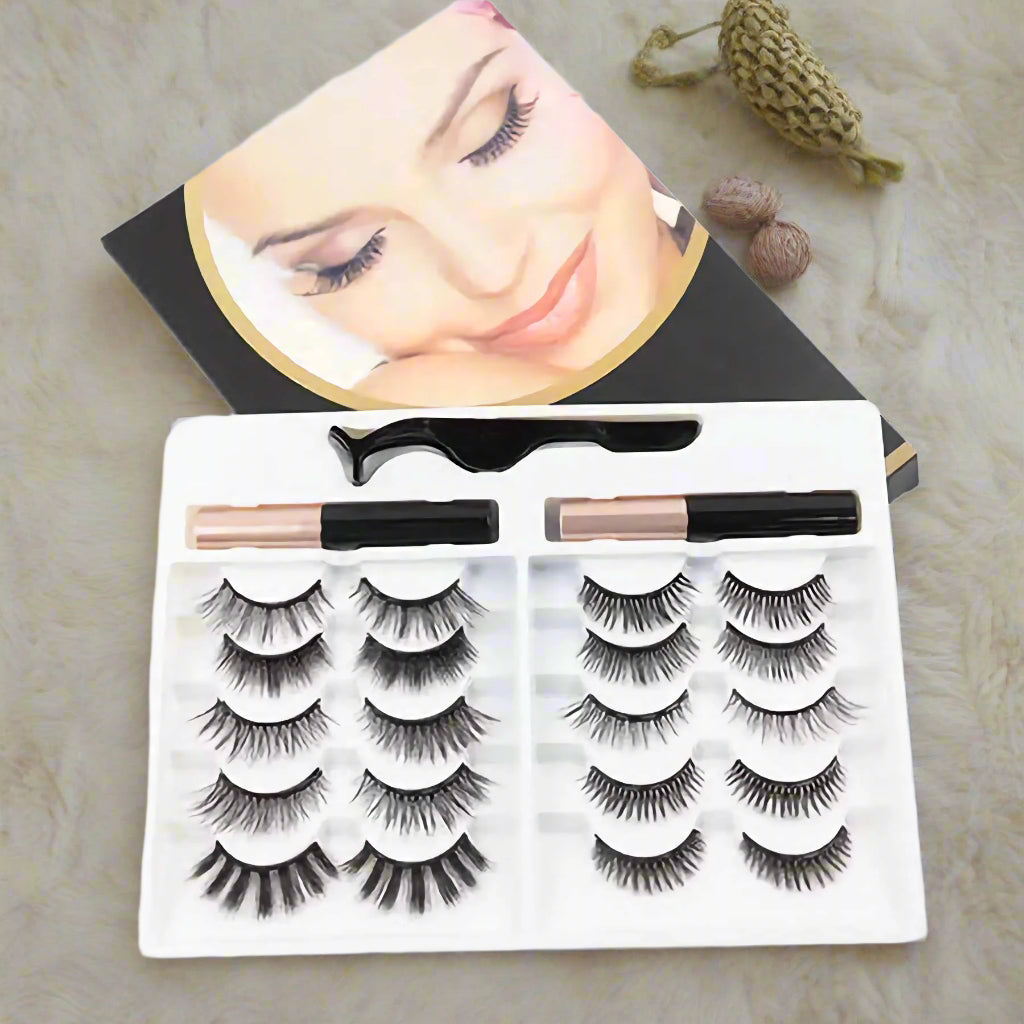 Set 10 Perechi Gene False magnetice 3D, 1 aplicator gene false, 2 Eyeliner