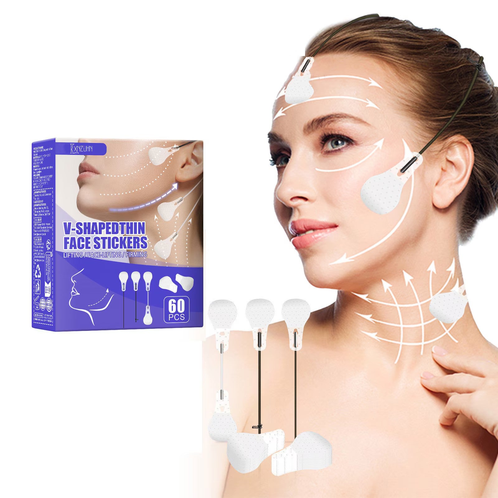 Set de stickere invizibile pentru lifting facial InstaLift, 60 bucati