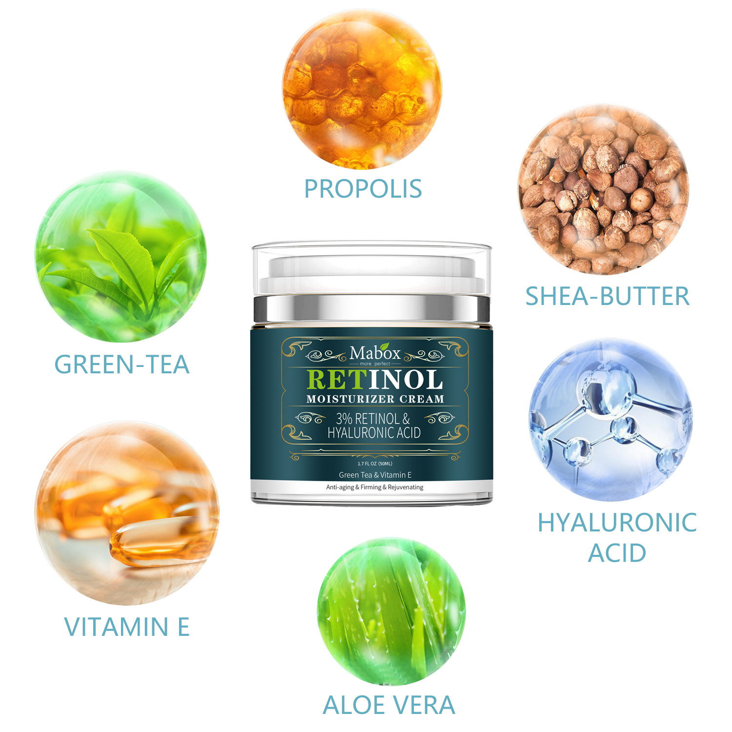 Crema de fata cu Retinol 3%, Acid hyaluronic, Ceai verde si Vitamina E, 50 ml A-Z Beauty Skin