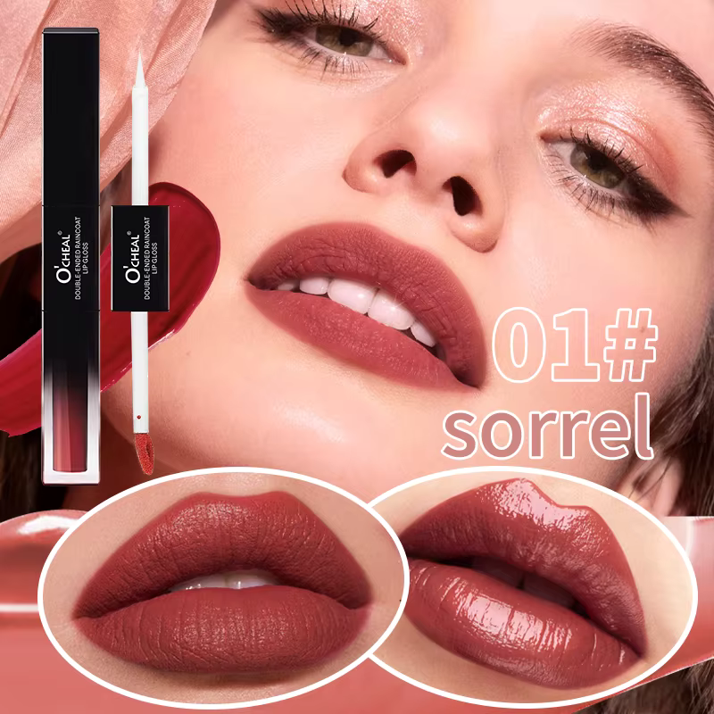 Luciu de Buze 2 în 1, O’CHEAL Vegan, Efect Mat & Ultra Glossy, Rezistent la Apa si Transfer