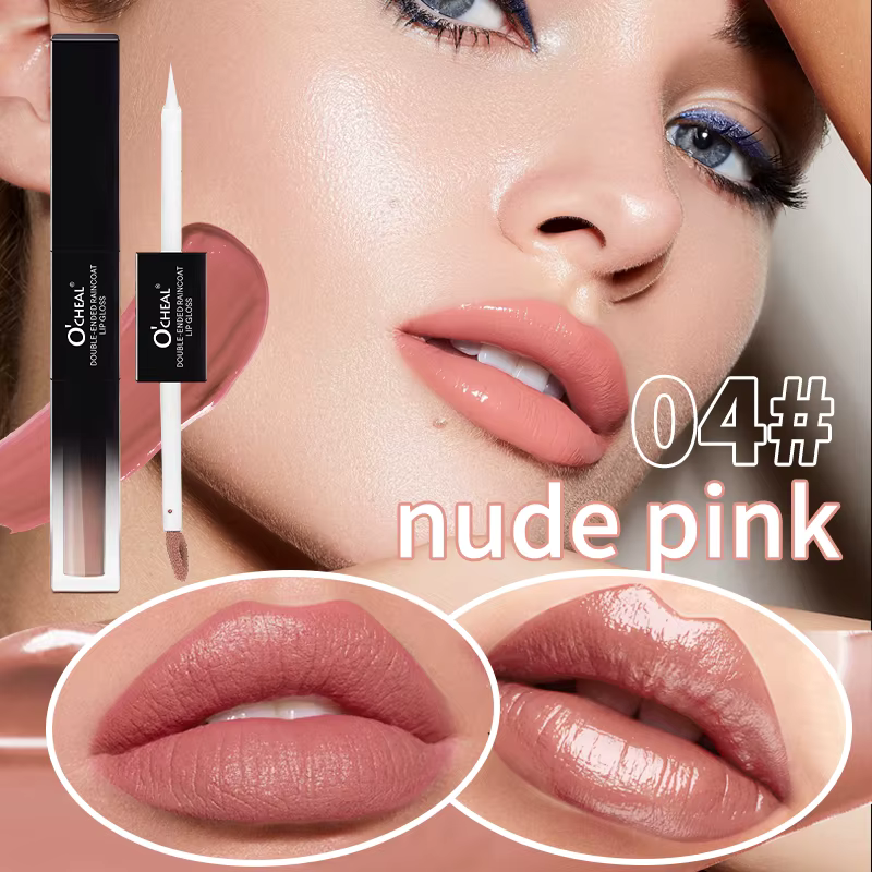 Luciu de Buze 2 în 1, O’CHEAL Vegan, Efect Mat & Ultra Glossy, Rezistent la Apa si Transfer