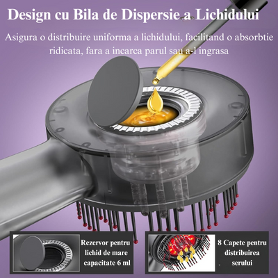 Perie pentru par cu Tehnologie avansata, BrushPro X6, Aplicator de ser pentru scalp, Vibratii, Infrarosu, Pentru Regenerarea si Cresterea parului