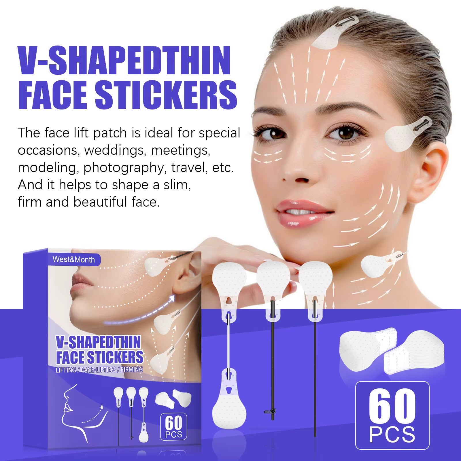 Set de stickere invizibile pentru lifting facial InstaLift, 60 bucati