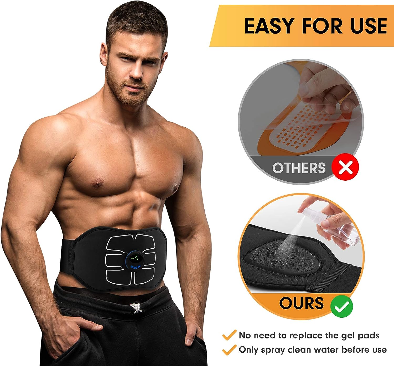 Centura electrostimulare abdominala ABS, smart fitness, ems training, electrozi integrati, 6 moduri, 18 trepte de Intensitate