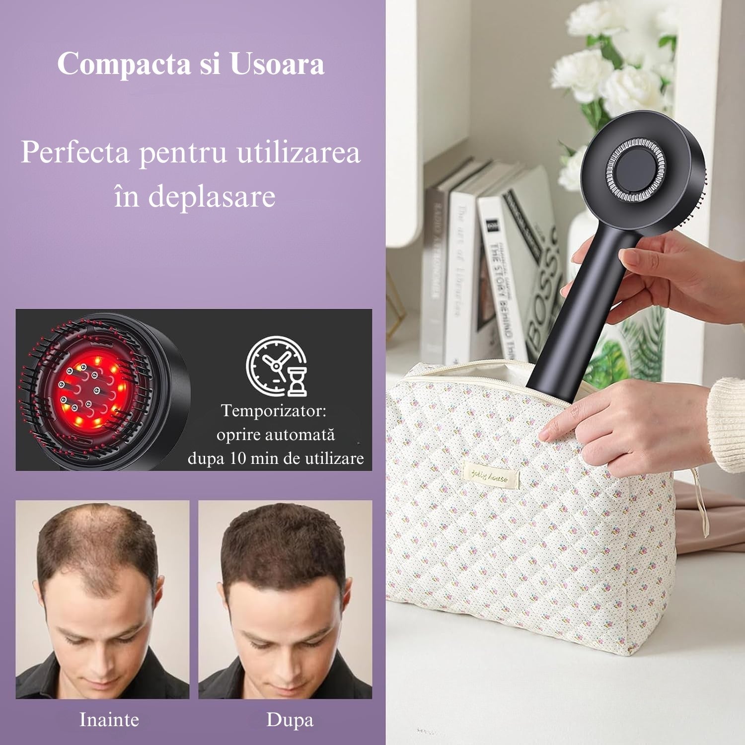 Perie pentru par, BrushPro X6, cu Aplicator de ser pentru scalp, pentru Regenerarea si Cresterea parului
