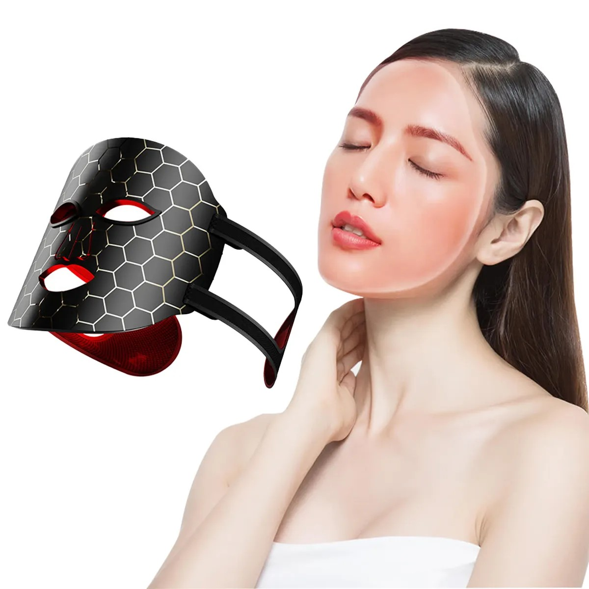 Masca Faciala din Silicon, SkinLight, Fototerapie cu 96 leduri 3D, 288 de fascicule  pentru rejuvenare și tratarea acneei