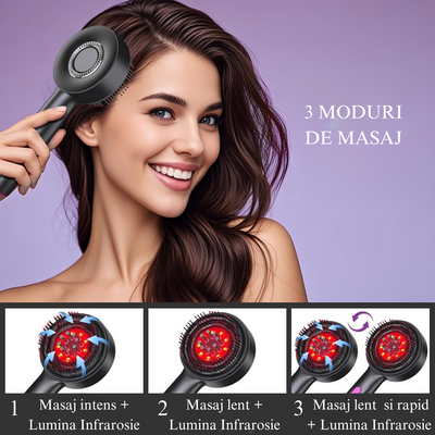 Perie pentru par cu Tehnologie avansata, BrushPro X6, Aplicator de ser pentru scalp, Vibratii, Infrarosu, Pentru Regenerarea si Cresterea parului