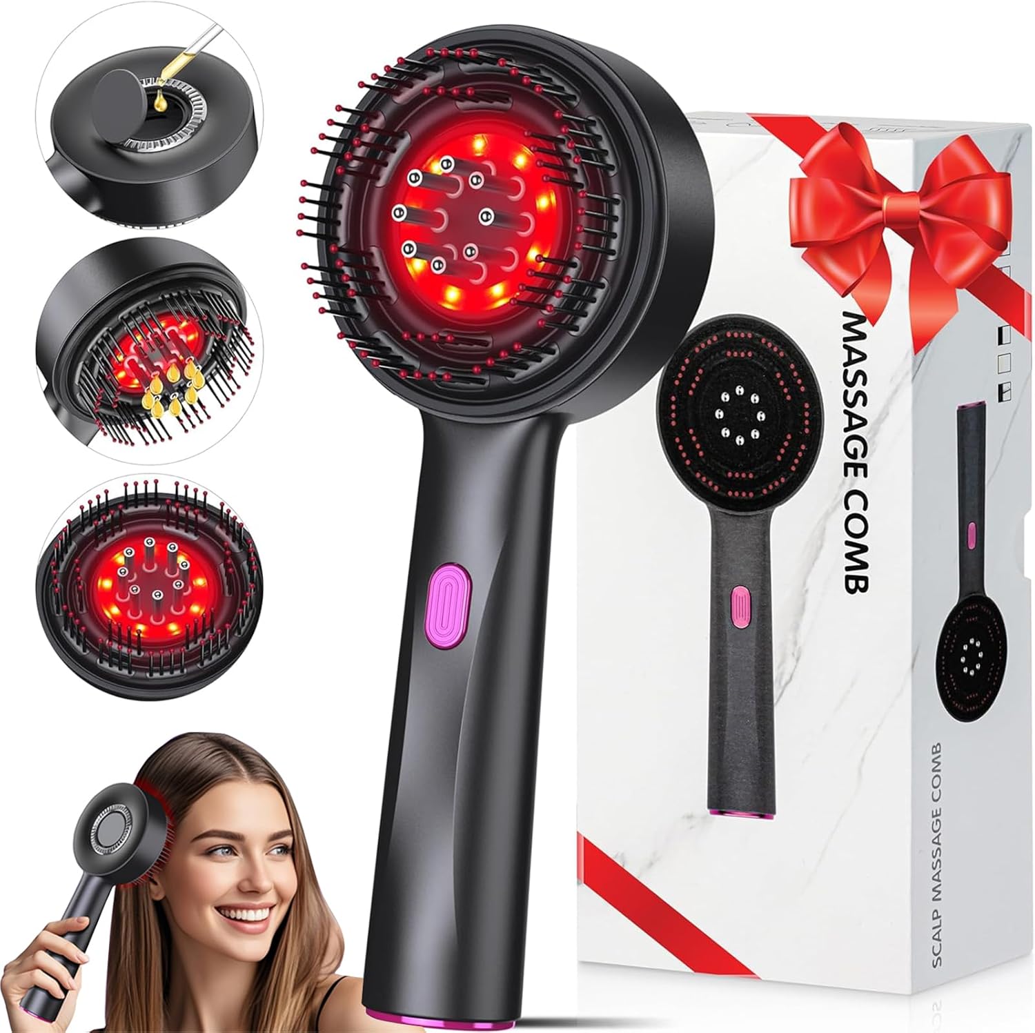 Perie pentru par, BrushPro X6, cu Aplicator de ser pentru scalp, pentru Regenerarea si Cresterea parului