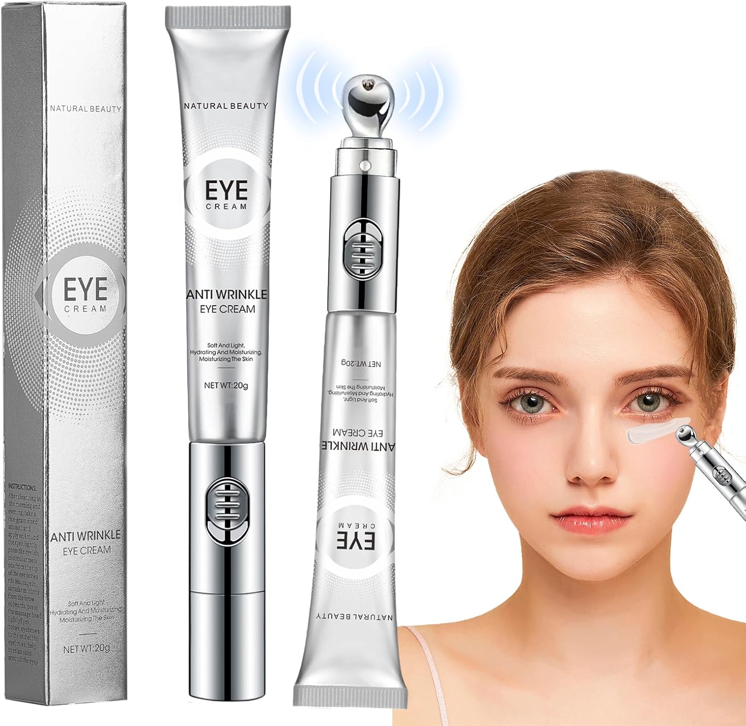 Crema de ochi antirid cu aplicator metalic si vibratii, 20 ml