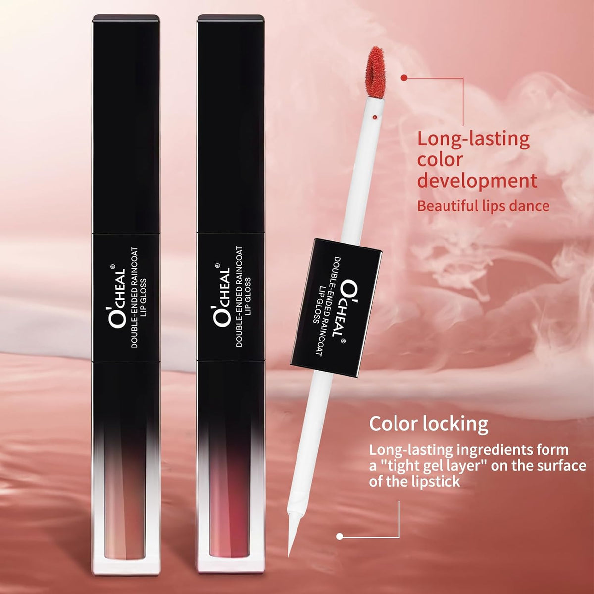 Luciu de Buze 2 în 1, O’CHEAL Vegan, Efect Mat & Ultra Glossy, Rezistent la Apa si Transfer