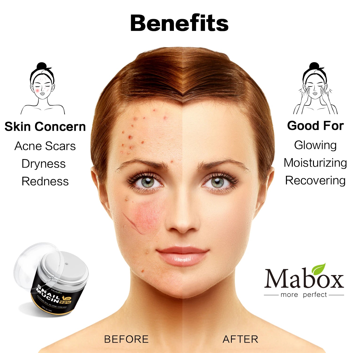 Crema de fata Mabox cu Mucina de Melc, Arginina, Acid Hialuronic, Alantoina, 55 ml