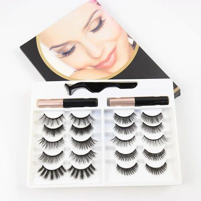 Set 10 Perechi Gene False magnetice 3D, 1 aplicator gene false, 2 Eyeliner