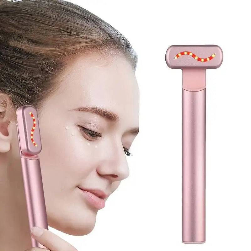 Aparat masaj facial 4 in 1, Smart Pen, pentru ingrijirea zonei ochilor, ten, gat cu lumina LED, EMS, Vibratii si Terapie calda