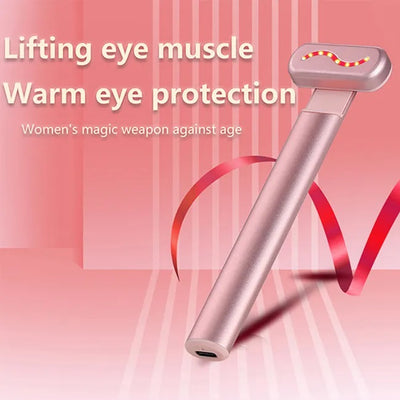Aparat masaj facial 4 in 1, Smart Pen, pentru ingrijirea zonei ochilor, ten, gat cu lumina LED, EMS, Vibratii si Terapie calda