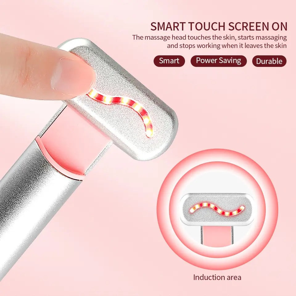 Aparat masaj facial 4 in 1, Smart Pen, pentru ingrijirea zonei ochilor, ten, gat cu lumina LED, EMS, Vibratii si Terapie calda