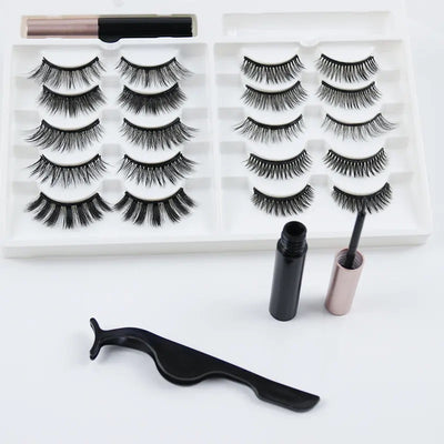 Set 10 Perechi Gene False magnetice 3D, 1 aplicator gene false, 2 Eyeliner