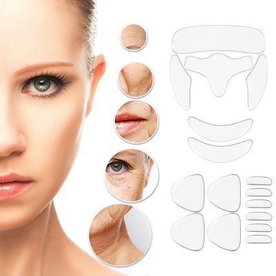 Set de 16 plasturi antirid si antiaging, silicon, reutilizabili, Transparent