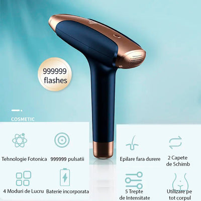 Epilator IPL Pentru Epilare Definitiva BH-T08, 5 Trepte De Intensitate, Autonomie 40 min, 2 Lampi interschimbabile, Cu Afisaj, 999.999 de Pulsatii