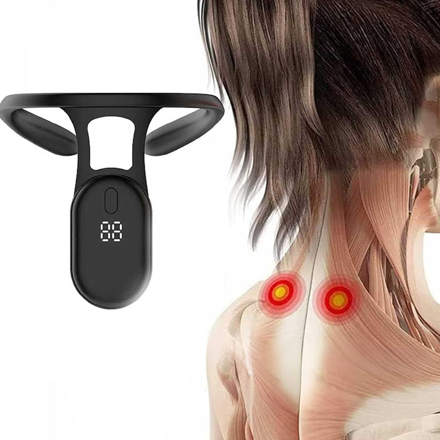 Corector inteligent de postura, cu vibratii, pentru indreptarea spatelui, senzor inteligent, afisaj, negru