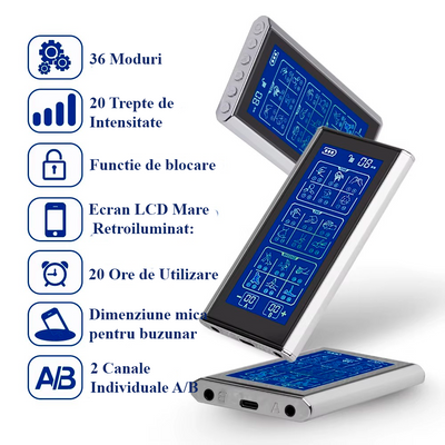 Aparat De Masaj, Tens Relief Pro , Cu Electrostimulare, 36 Programe, 20 Niveluri intensitate, 2 Canale Individuale, 10 Electrozi
