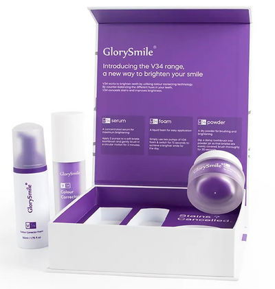 Set pentru albirea dintilor Glory Smile V34, pudra, spuma si pasta de dinti, tratament dentar profesional