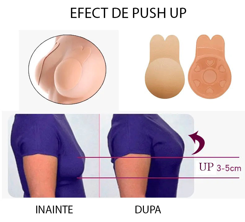 Sutien invizibil, din silicon cu efect de push up, Nude