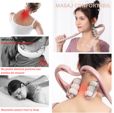 Aparat manual pentru masaj muscular, 6 role, pentru Gat, Umeri, Talie, Picioare, Portabil