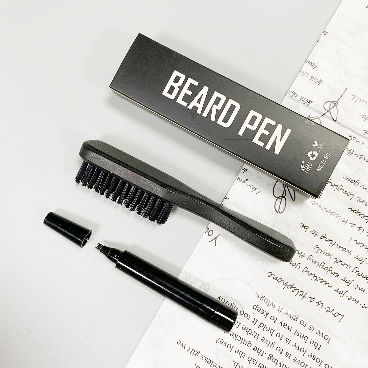 Kit Perie si Creion contur/umplere, pentru barba si mustata, Pen Beard