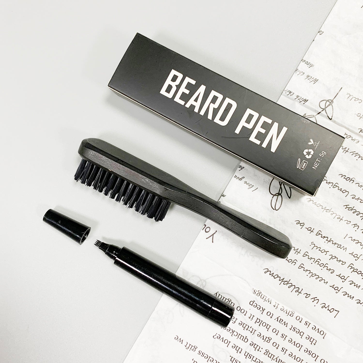 Kit Perie si Creion contur/umplere, pentru barba si mustata, Pen Beard