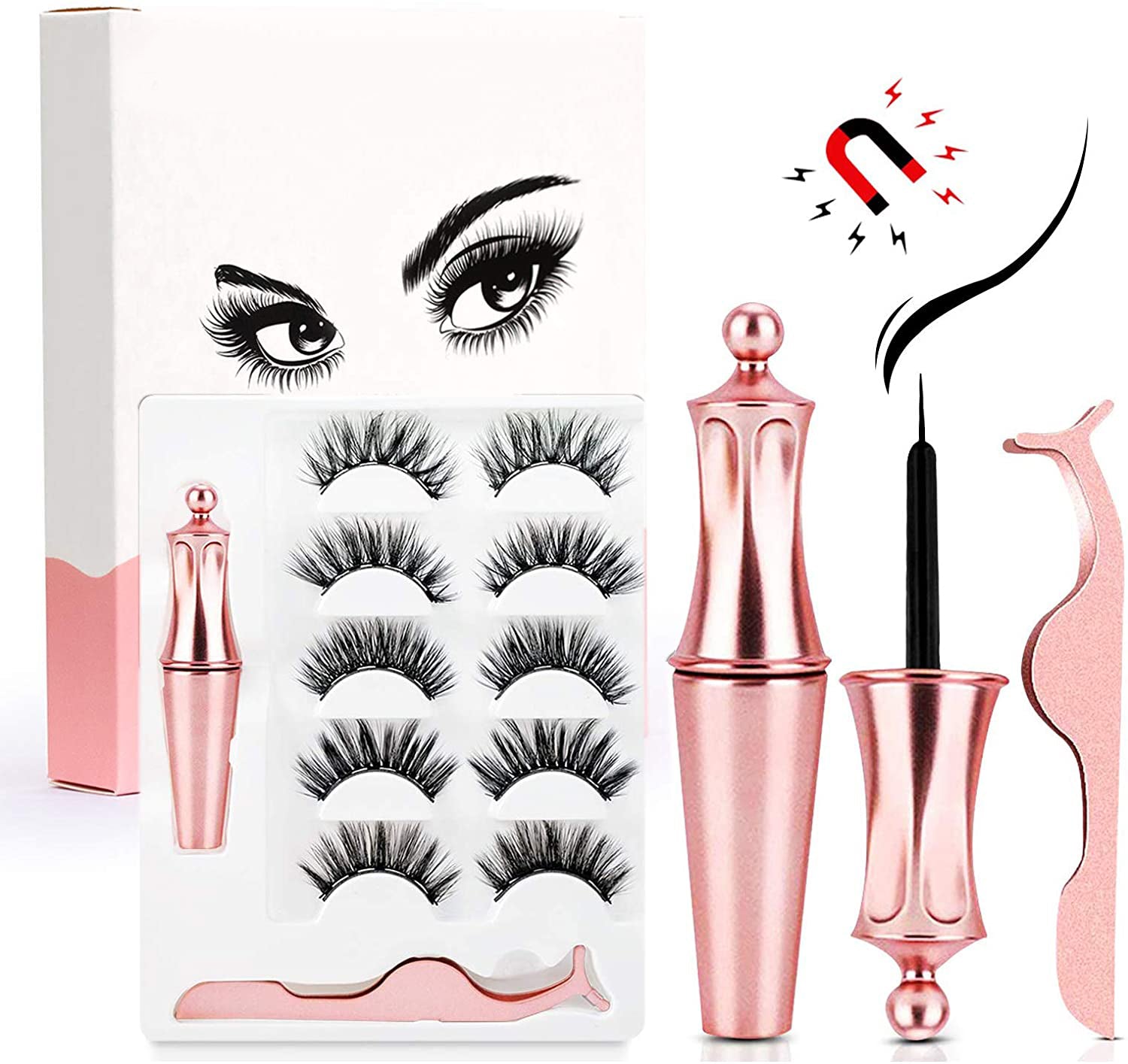 Set 5 Perechi Gene False magnetice, 1 aplicator gene false, 1 Eyeliner A-Z Beauty Skin