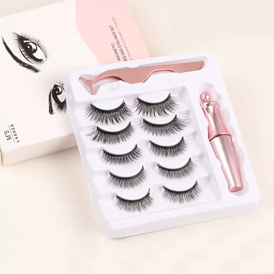 Set 5 Perechi Gene False magnetice 3D, 1 aplicator gene false, 1 Eyeliner