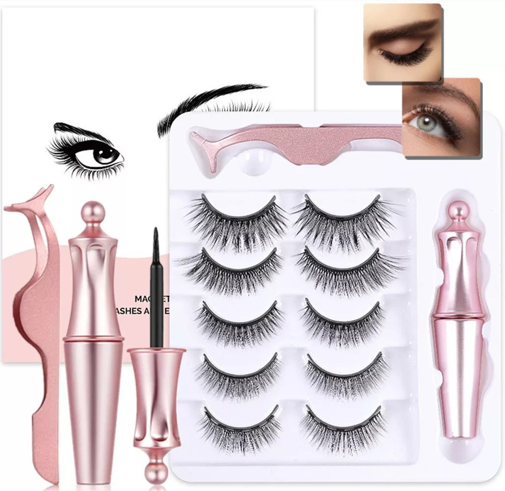 Set 5 Perechi Gene False magnetice 3D, 1 aplicator gene false, 1 Eyeliner
