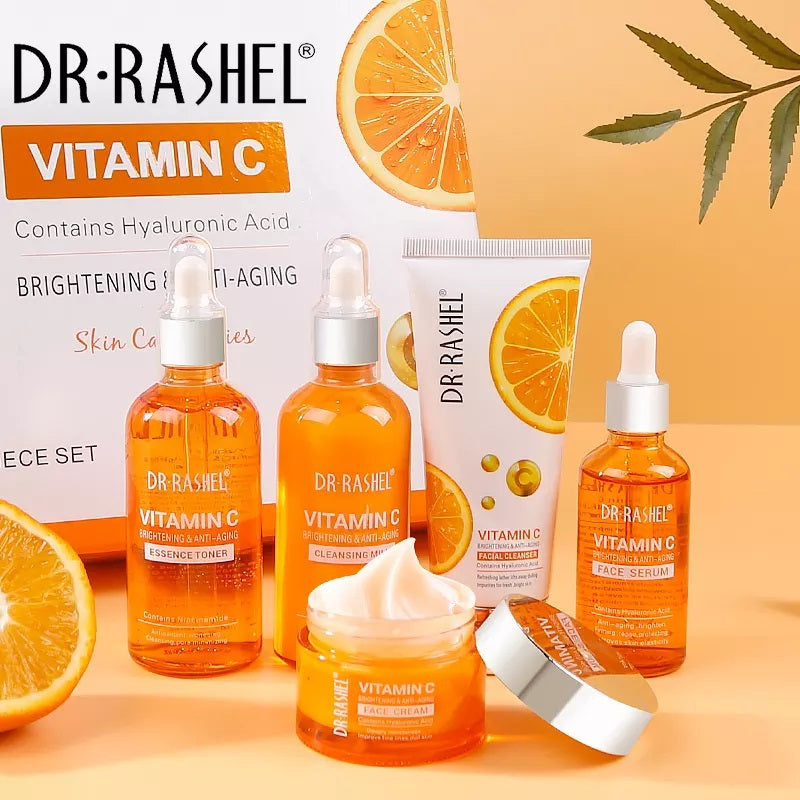 Set 5 Produse Anti - Aging cu Vitamina C, Acid Hialuronic si Niacinamide